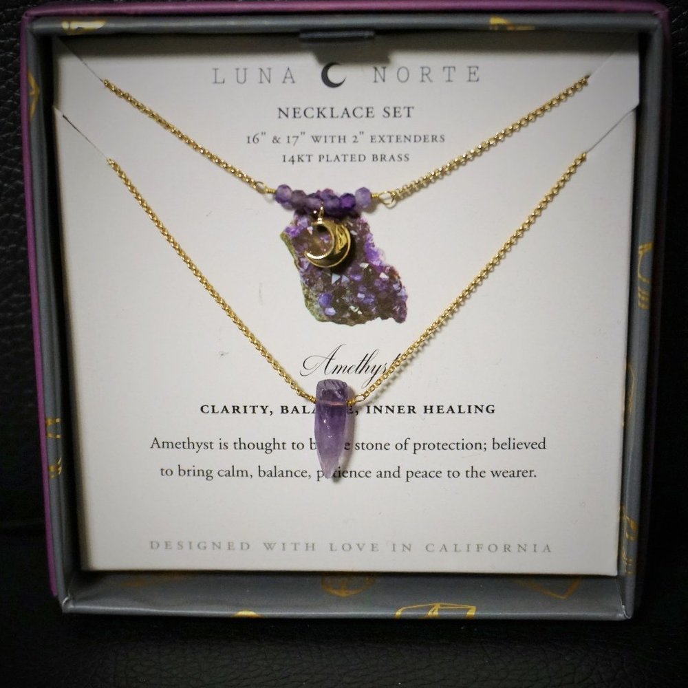 Luna Norte Amethyst with Moon Crystal Necklace Set